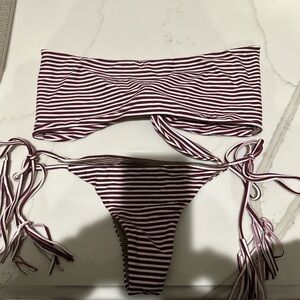 Acacia Swimwear Maroon and White Striped Bikini + extra top
